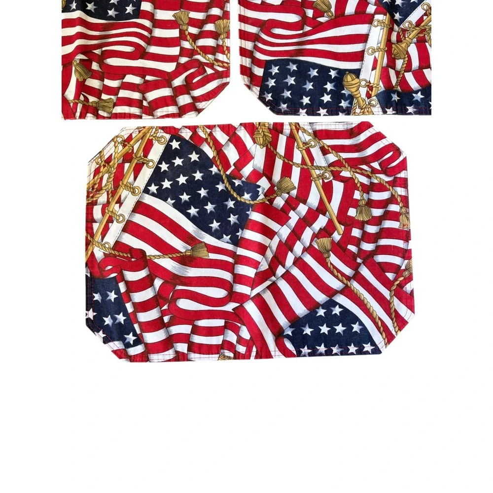 Set of 5 Patriotic American Flag Placemats Red White Blue Americana Decor 17x12